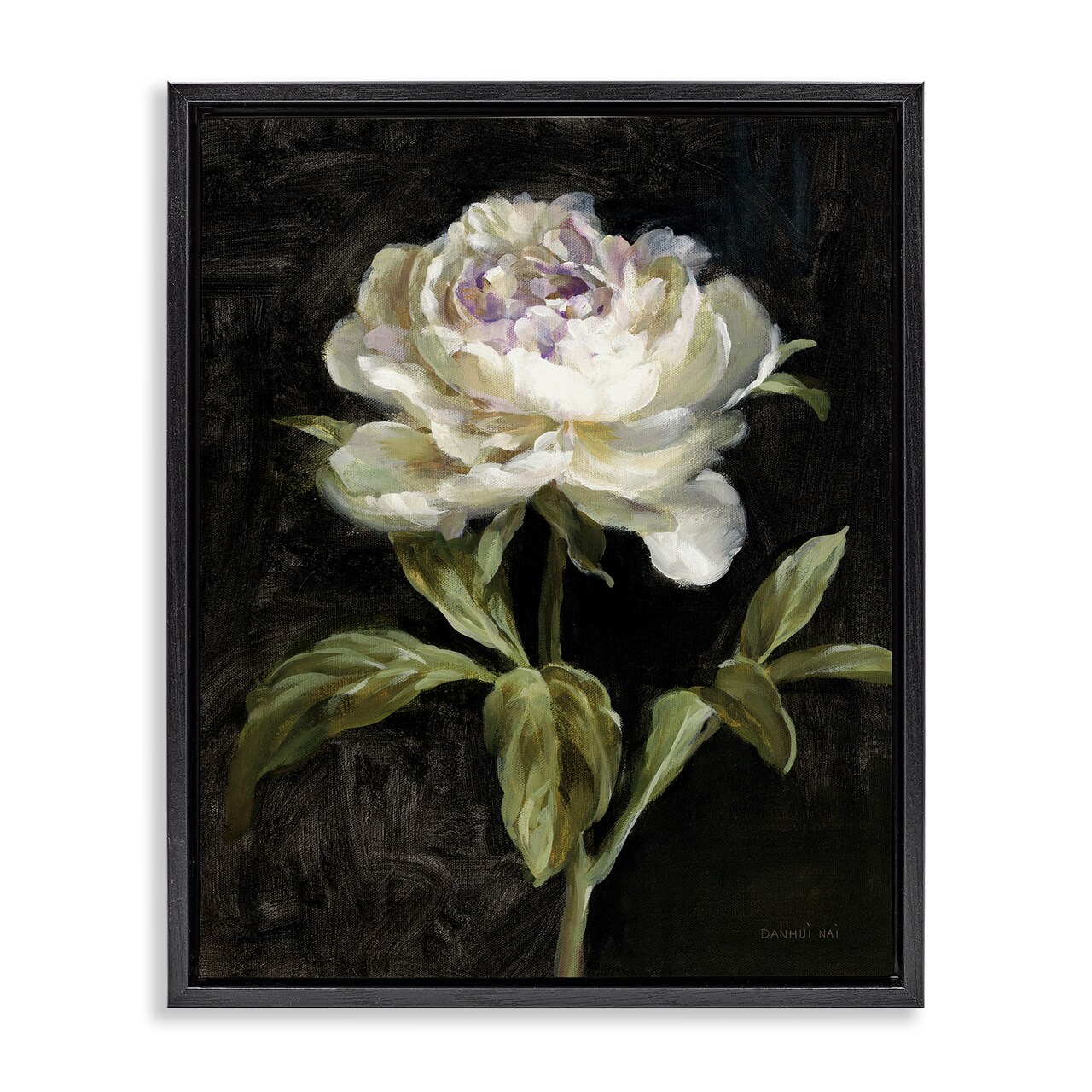 Stupell Industries Peony on Black Floater Framed Canvas Wall Art Design by Danhui Nai